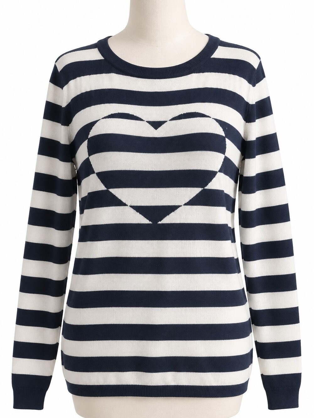 Neiman Marcus Navy and White Heart Stripe Sweater